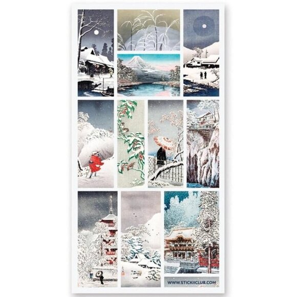 3 for $15 - Japanese Print Winter Scenes - 1 Japan Sticker Sheet - NEW - Picture 1 of 3
